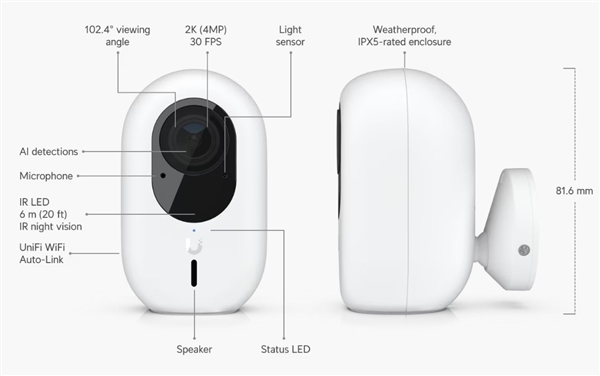UVC-G4-INSTANT UniFi Protect WifI Camera 2K/4MP, AI detections, IR